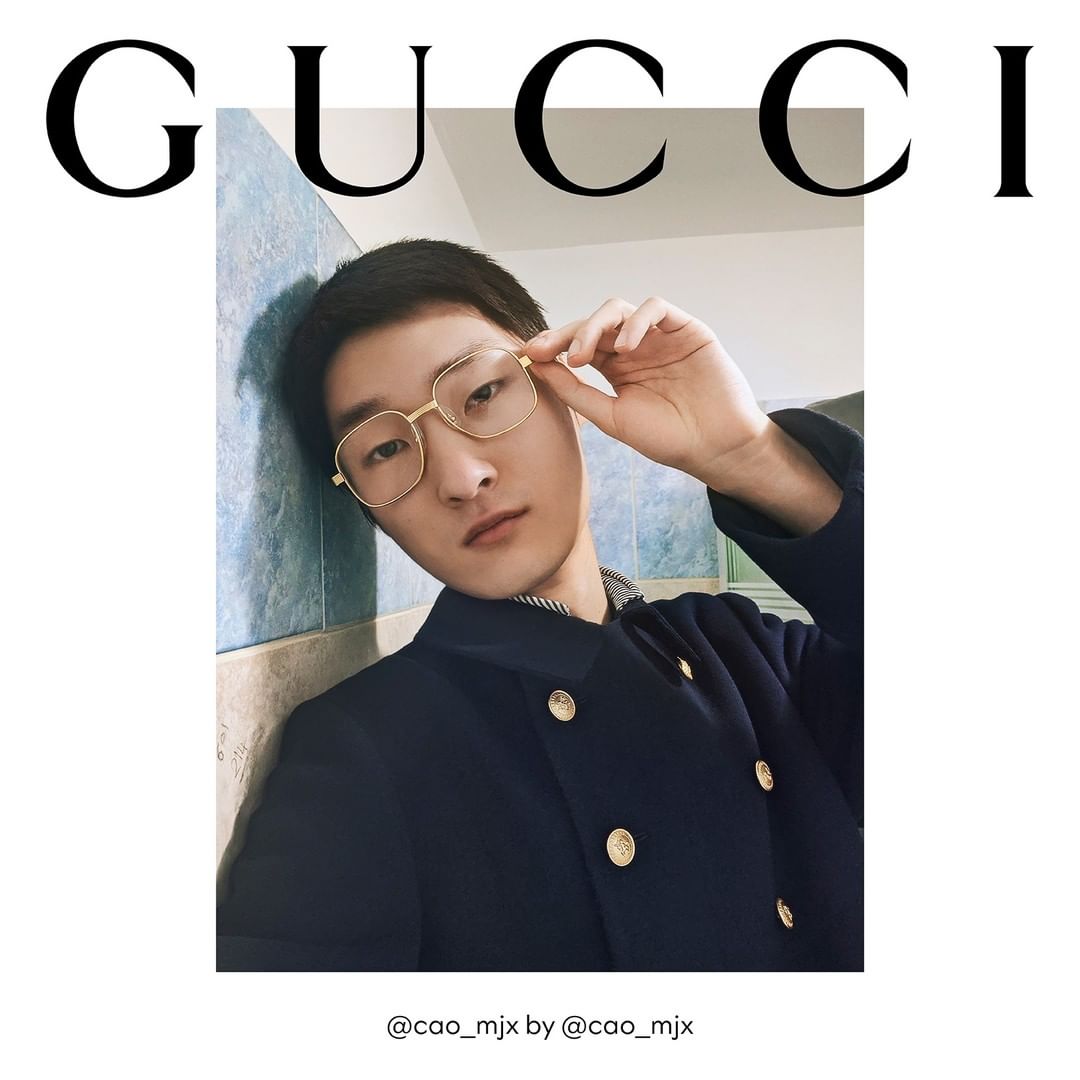 Gucci Official - @cao_mjx in a self-portrait part of the #GucciTheRitual campaign, wearing new #GucciEyewear glasses with a shiny gold metal frame designed by @alessandro_michele. Discover more throug...