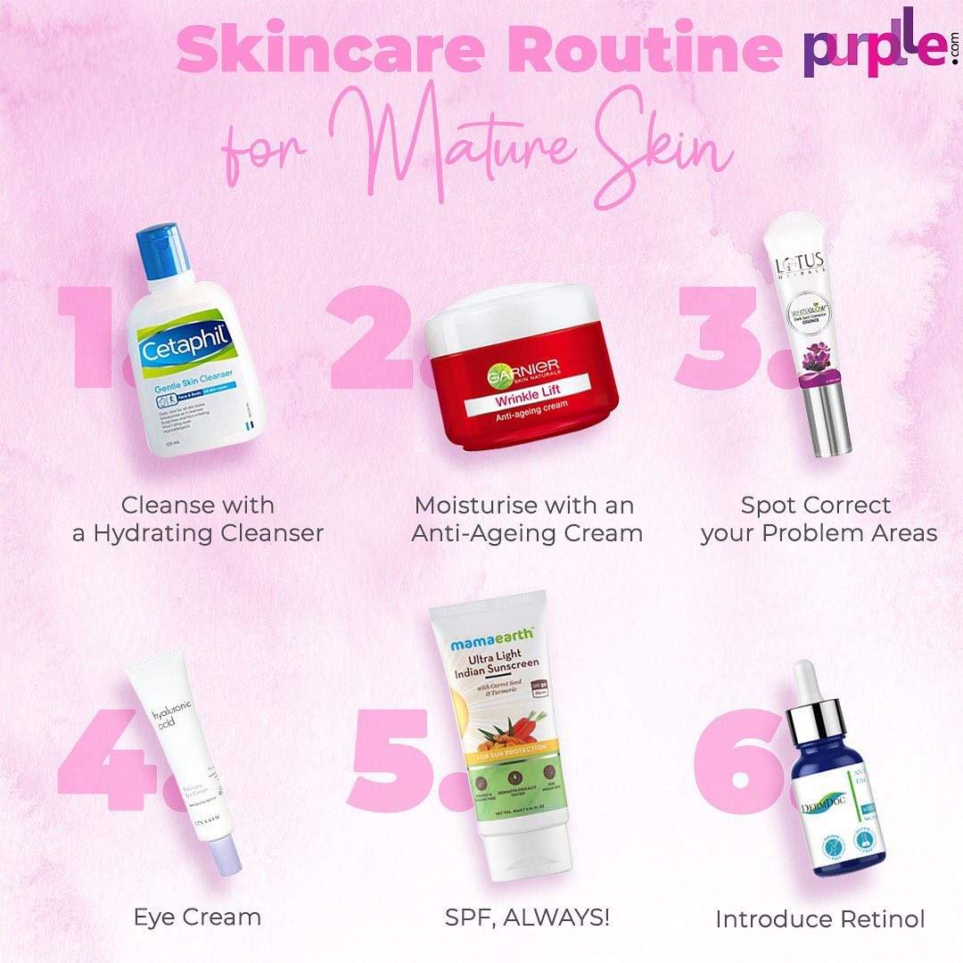 Purplle - Don't let the ageing signs show on your face! We have got some abracadabra to make them disappear!

Here's a skincare routine for mature skin. Start the day with the hydrating cleanser by Ce...