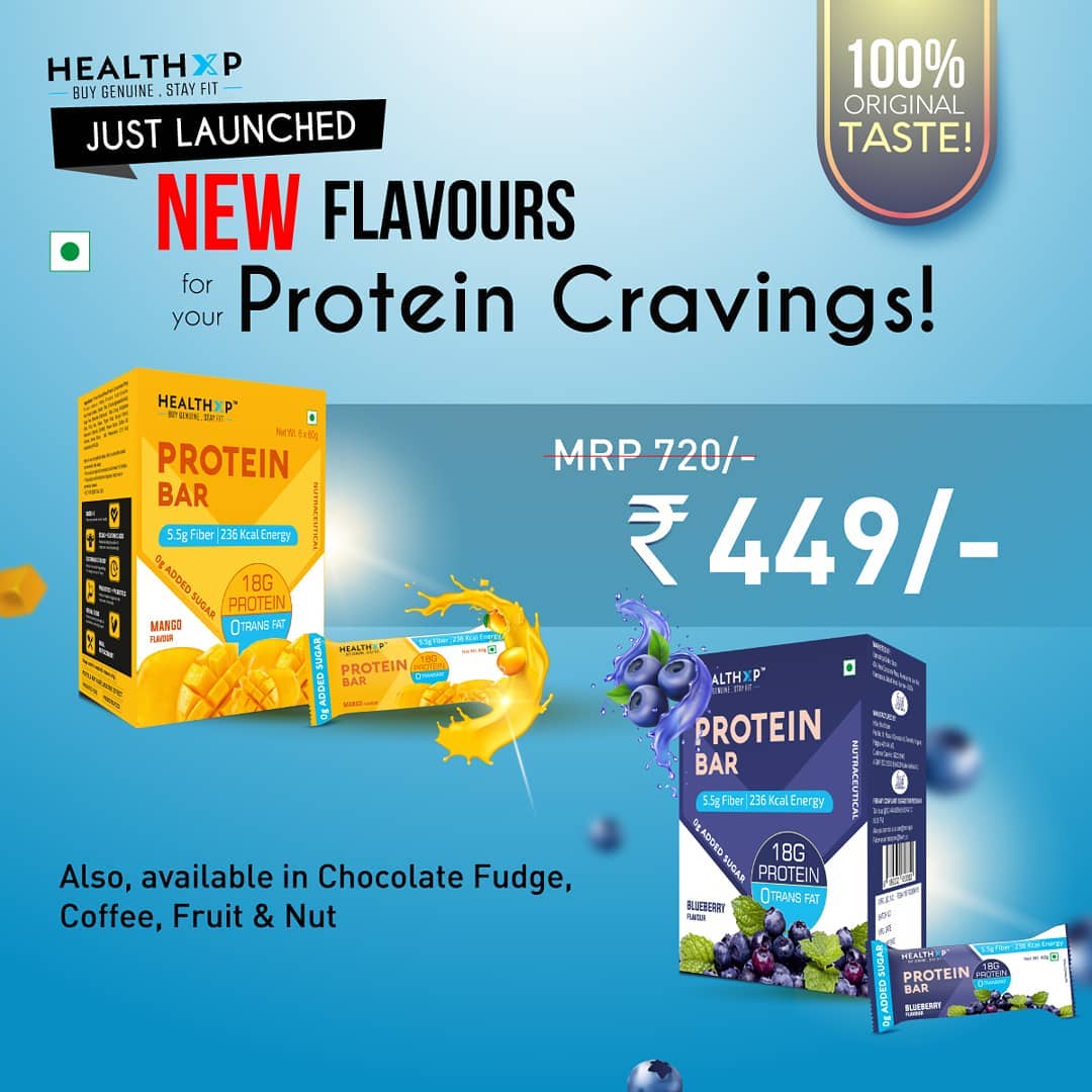 HealthXP™ - Launching two new flavours MANGO & BLUEBERRY. Give your tongue something new and delicious to taste.
- Every bar provides 18g of protein - 0g sugar - Improves overall heart health - Helps...