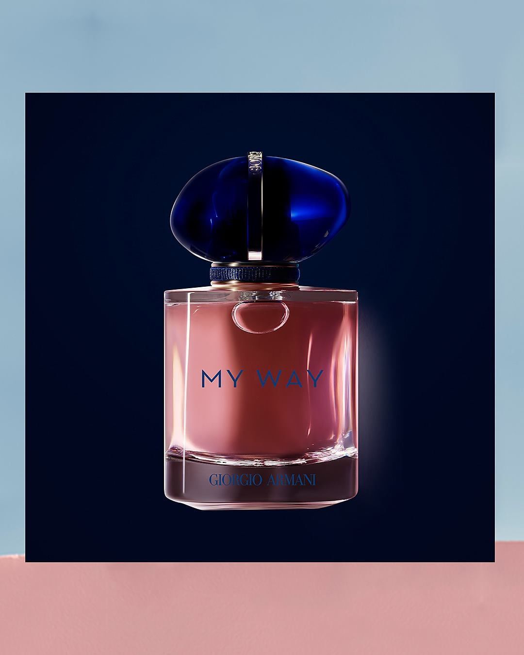 Armani beauty - Drawing harmony from contrasting elements. The deep blue stone of the bottle's cap juxtaposes the vibrancy of the pink juice. MY WAY, the new feminine fragrance by Giorgio Armani, enca...