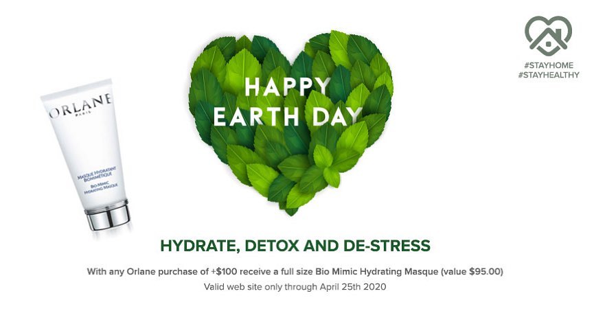 Orlane Paris - Happy #Earthday 🌎 
Hydrate, detox and de-stress!
Taking care of our world is important, tanking care of your skin is too!

Withy any Orlane purchase of +$100 on Orlane.com receive a ful...