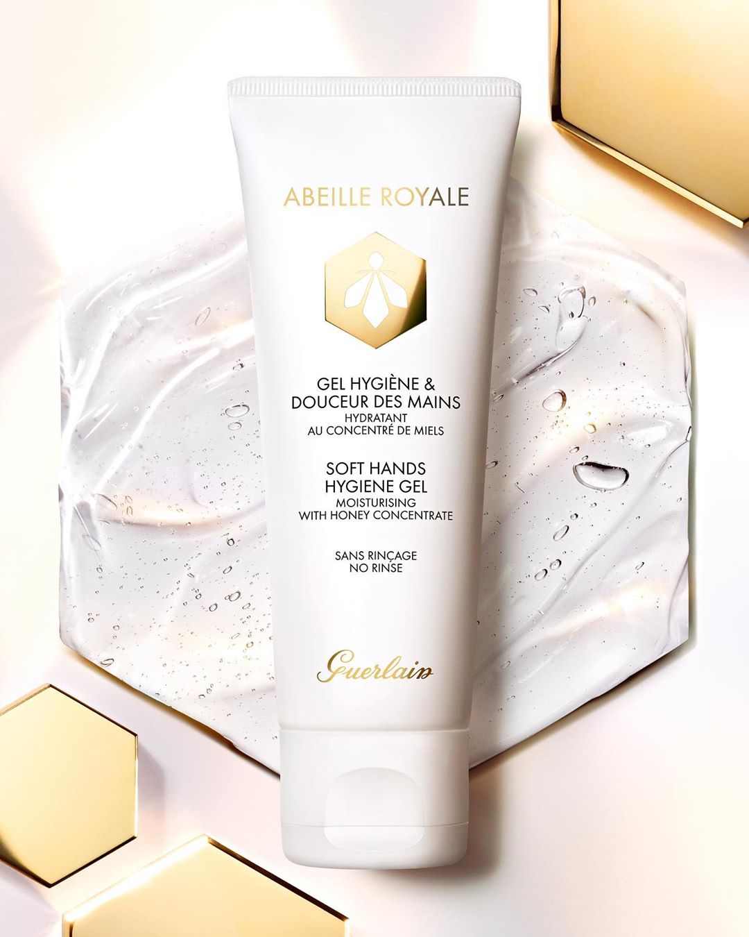 Guerlain - The new ritual.
Guerlain's pioneering Abeille Royale Collection is now reimagined for hands.

First, protect and cleanse with Abeille Royale Soft Hands Hygiene Gel. Tested on sensitive skin...