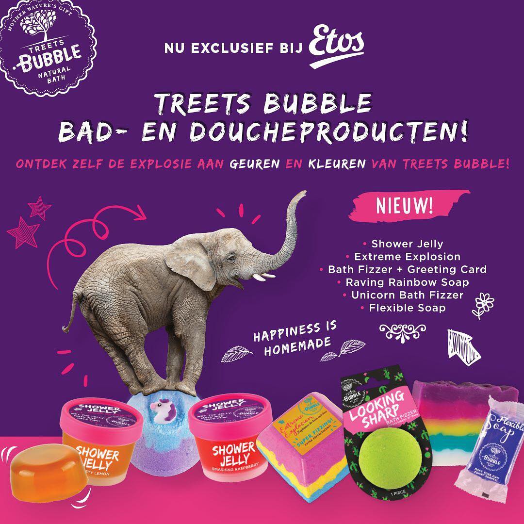 Treets - #treetsbubble. Een explosie aan geuren & kleuren! Nu exclusief bij @etos #bathfun #bruisballen