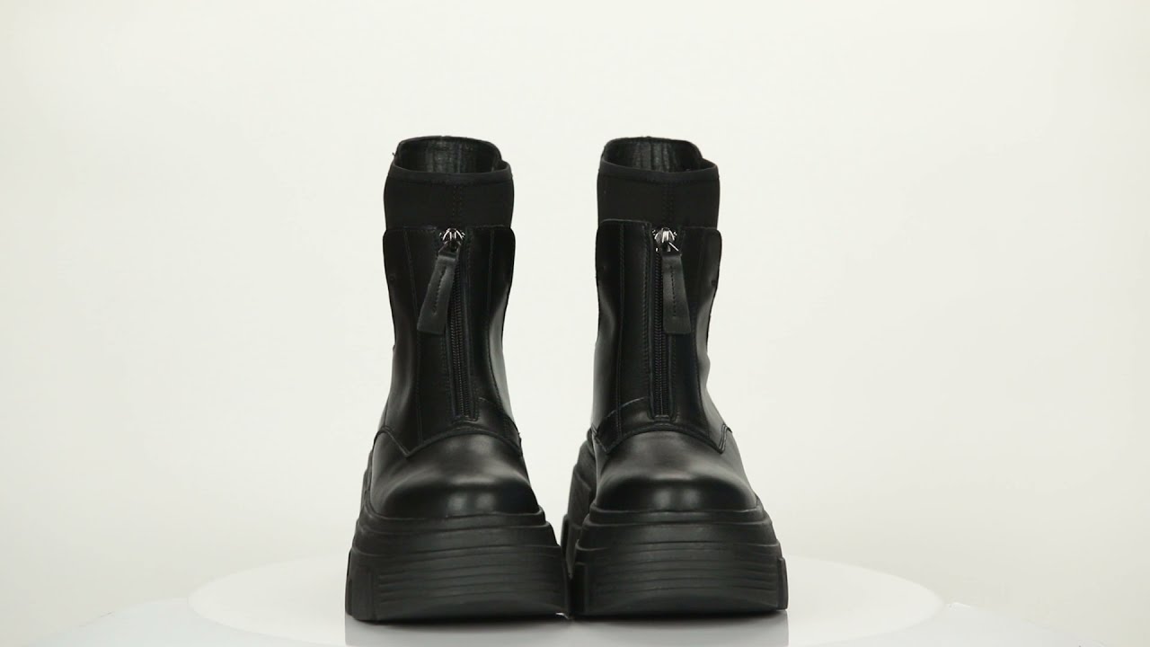 Черные ботинки милитари из натуральной кожи на подкладке из текстиля с рифленой подошвой 1045-L69-E