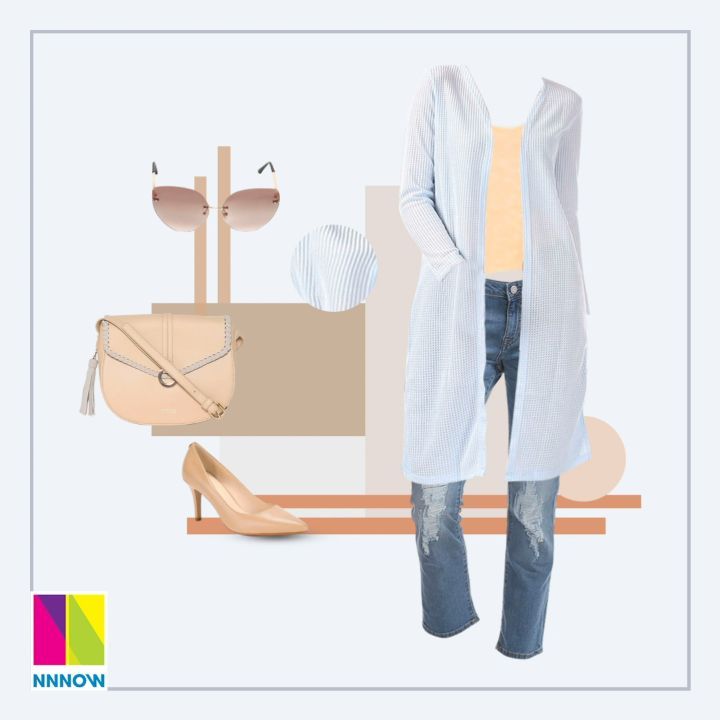 NNNOW - OOTD: A tank top paired with ripped jeans layered with a powder blue shrug, nude pumps and a sling bag to finish it off. 

This perfect chick look is just a click away.
To shop, click on the l...