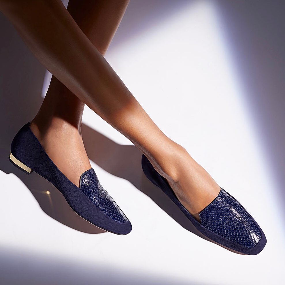 AQUAZZURA - Comfortable chic. Crafted in a rich blend of deep ink blue suede and snake, our Greenwich Loafer features a pointed toe, leather lining for a comfortable fit and a gold-plated heel for a t...