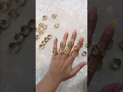 Gold Block Letter Rings | PipaBella Jewellery