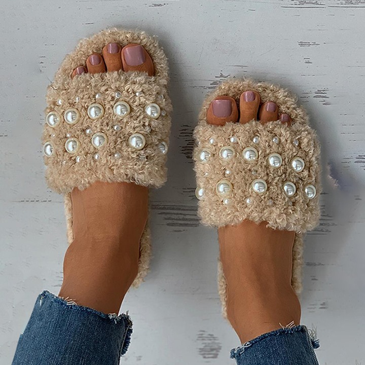 Joyshoetique - Beaded Fluffy Peep Toe Casual Slipper 🔥⁠
Search🔍:[LZT3140] ⁠
👠www.joyshoetique.com👠⁠
⁠
 #fashion #schuhe #ootd #style #schuhliebe #shoes #shoelove #trendy