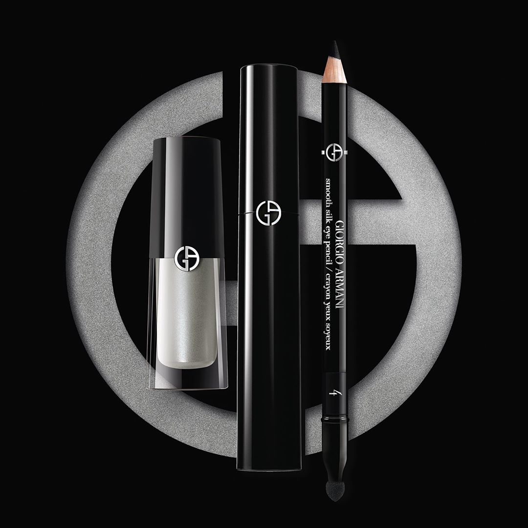 Armani beauty - It's all about the eyes. Use SMOOTH SILK EYE PENCIL in shade 4 for definition, add a sweep of EYE TINT in shade 43 "Ice" to emphasize the eyes and finish with EYES TO KILL CLASSICO MAS...