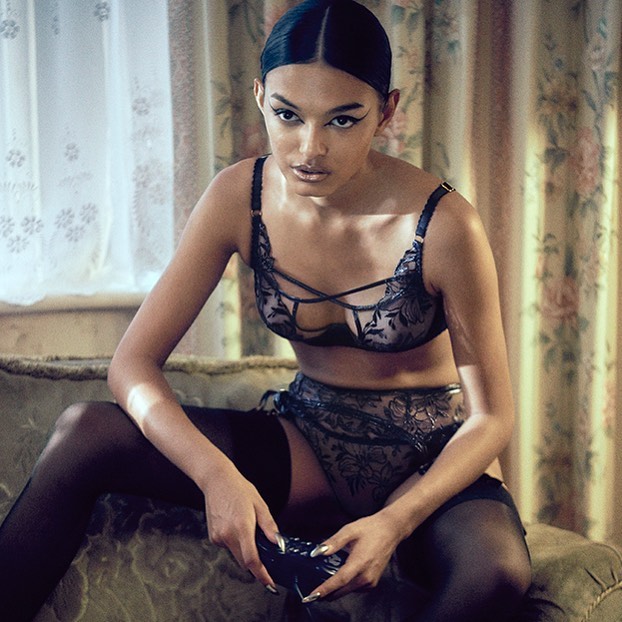 Agent Provocateur - For shape, support and definition with hypnotic detailing, the natural choice is Ozella, with wet-look straps and dark florals.

#AgentProvocateur #FearlessFemininity #2020Woman