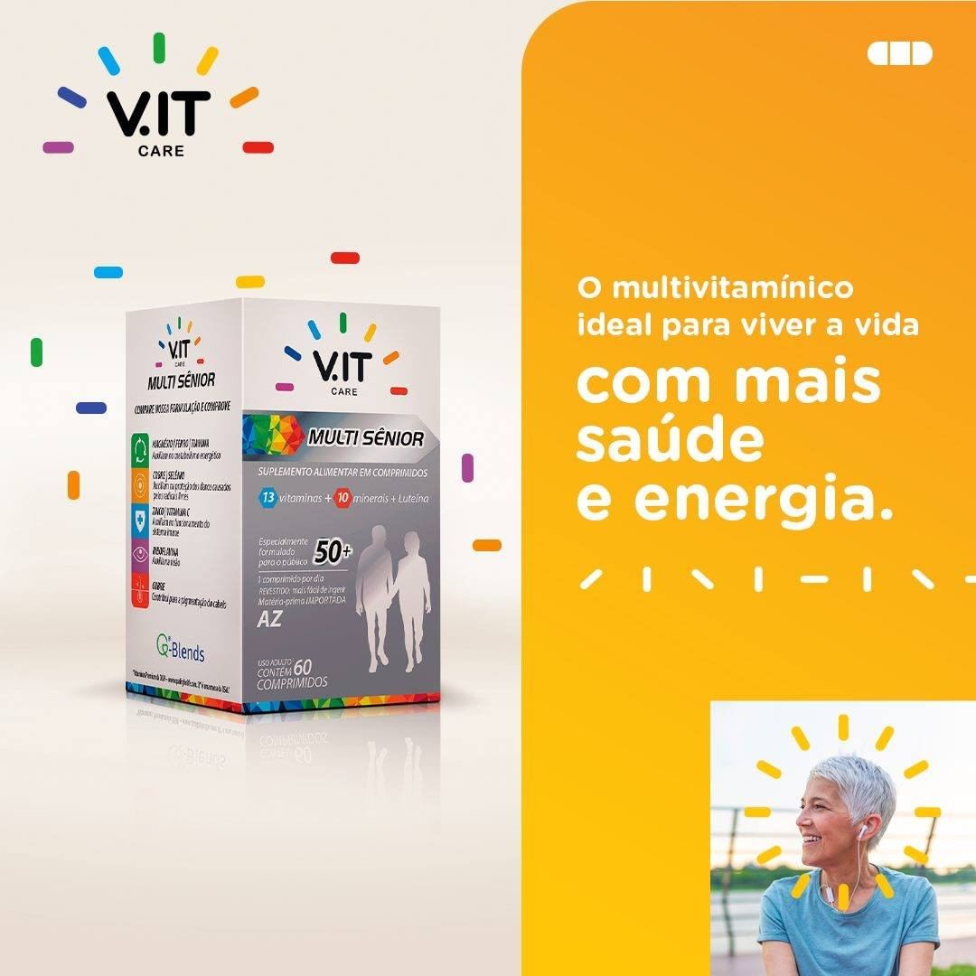 Drogarias Pacheco - V.IT CARE® Multi Sênior é um suplemento alimentar balanceado desenvolvido especialmente para pessoas acima de 50 anos que precisam de necessidades específicas e se preocupam com um...