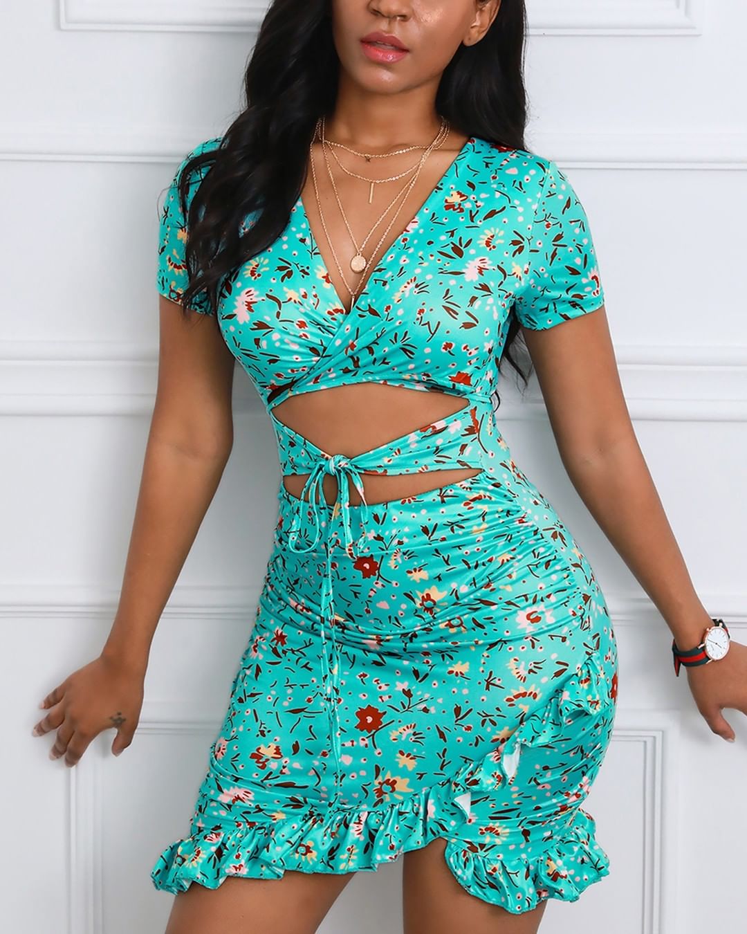 boutiquefeel_official - Floral Print Cutout Ruffles Ruched Dress⁠
Search SKU：YDF3442B⁠
Shop WEB ：https://www.boutiquefeel.com ⁠
 #style #beautiful