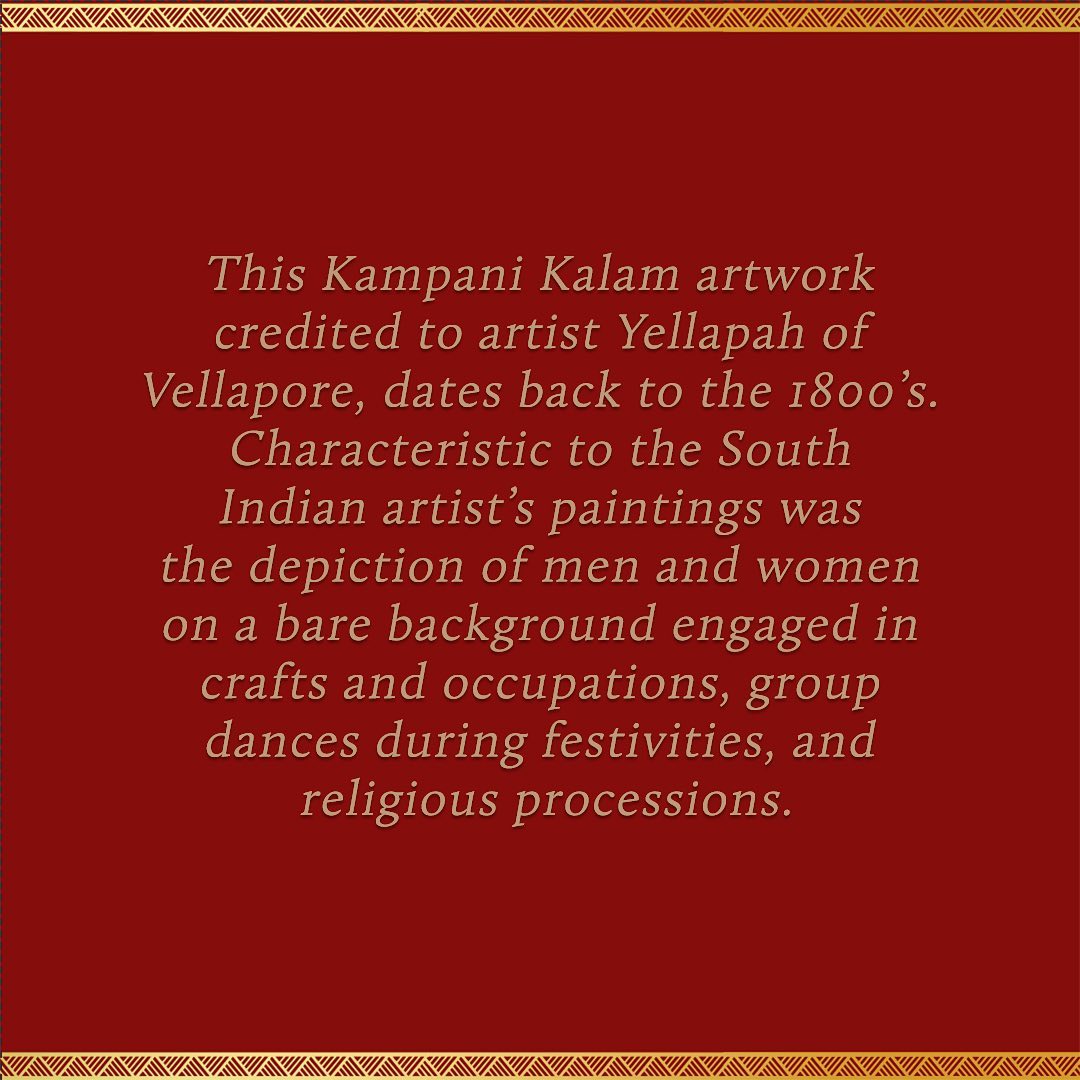 forestessentials - This Kampani Kalam art work credited to artist Yellapah of Vellapore, dates back to the 1800’s. It captures the vivid depiction of men and women on a bare background engaged in craf...