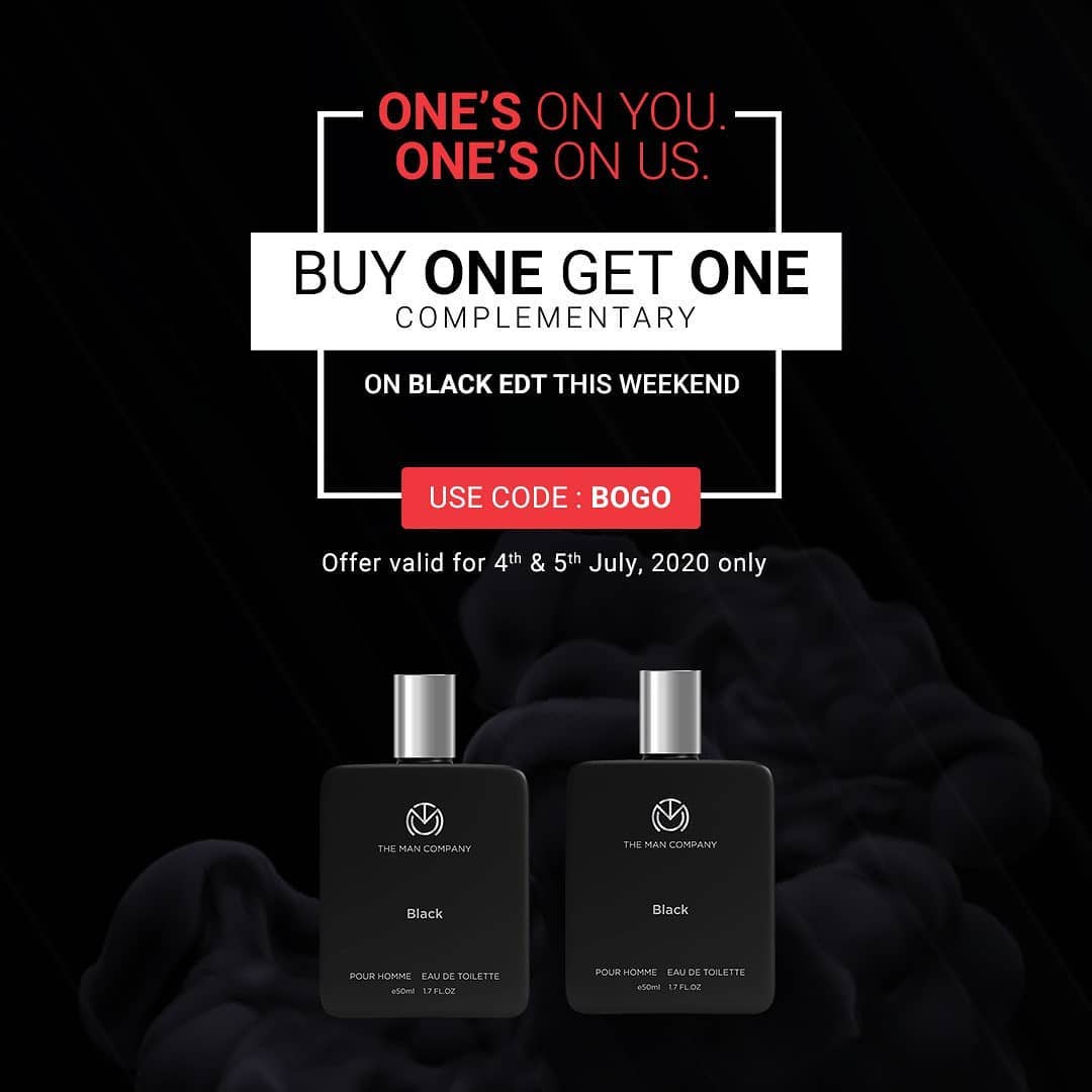 The Man Company - One's on you. One's on us! 
Buy one get one complementary on Black EDT this weekend. 
Use code: BOGO
Offer valid for 4th & 5th July, 2020 only. 
#themancompany #gentlemaninyou #weeke...