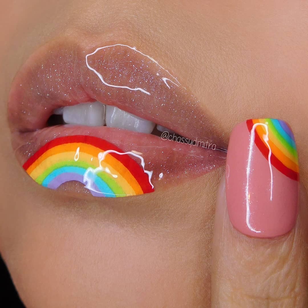 NYX Professional Makeup - @chassydimitra wears our Bare With Me Cannabis SPF 30 Daily Moisturizing Primer + Bare With Me Revitalize & Set Multitasking Spray as a base for this rainbow lippie 🌈✨ • #nyx...