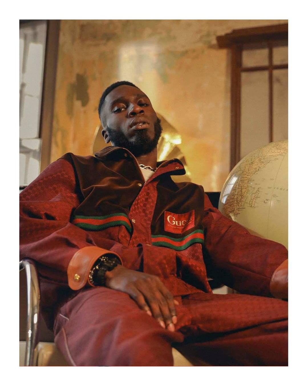 Gucci Official - @kojeyradical appears in the latest @10magazine issue in collaboration with @flannelsman wearing a mini GG jacket with velvet inserts, House Web stripe details and matching pants from...