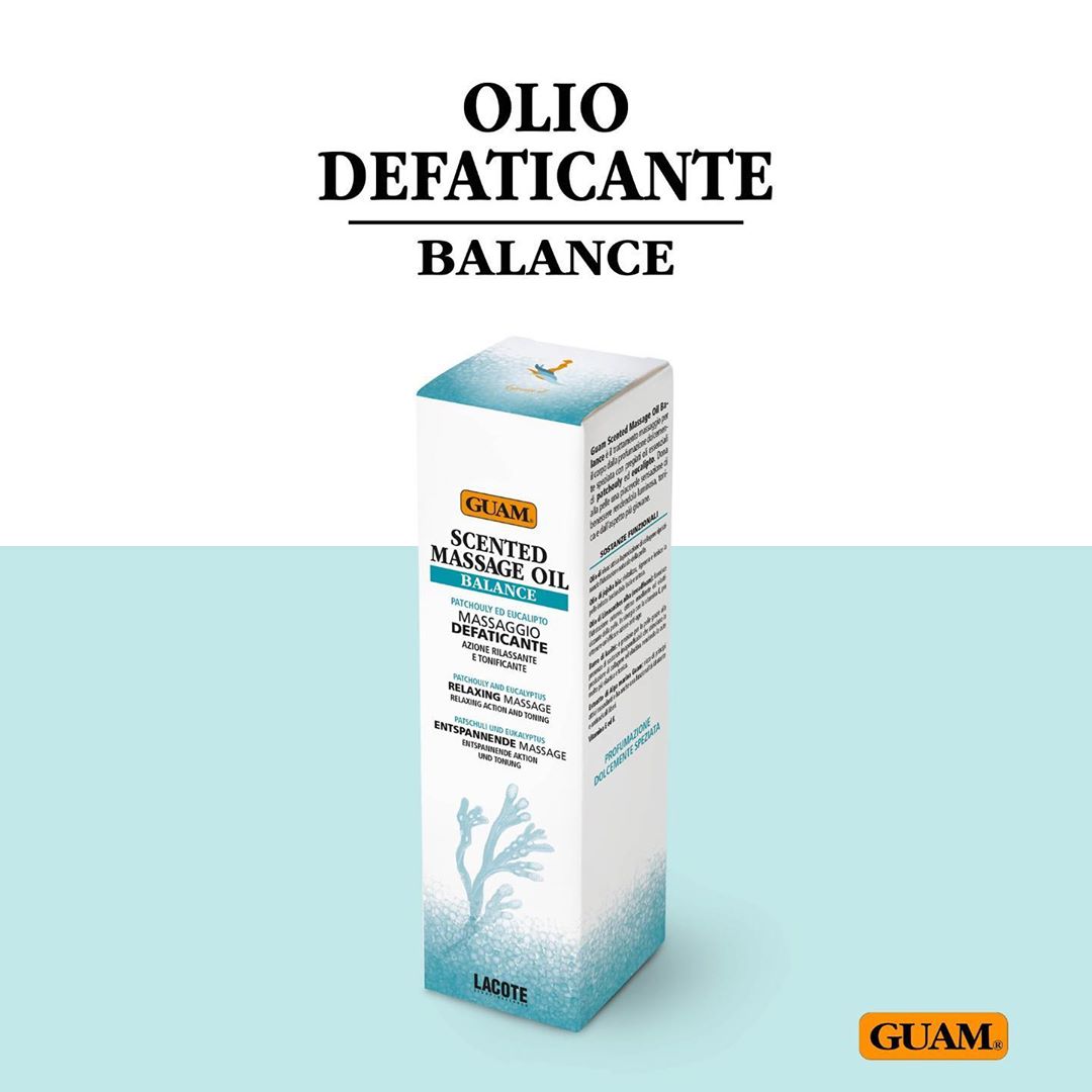 Fanghi d'alga Guam - Guam Scented Massage Oil BALANCE è il trattamento massaggio per il corpo dalla profumazione dolcemente speziata con pregiati oli essenziali di PATCHOULI ed EUCALIPTO. Lascia la pe...