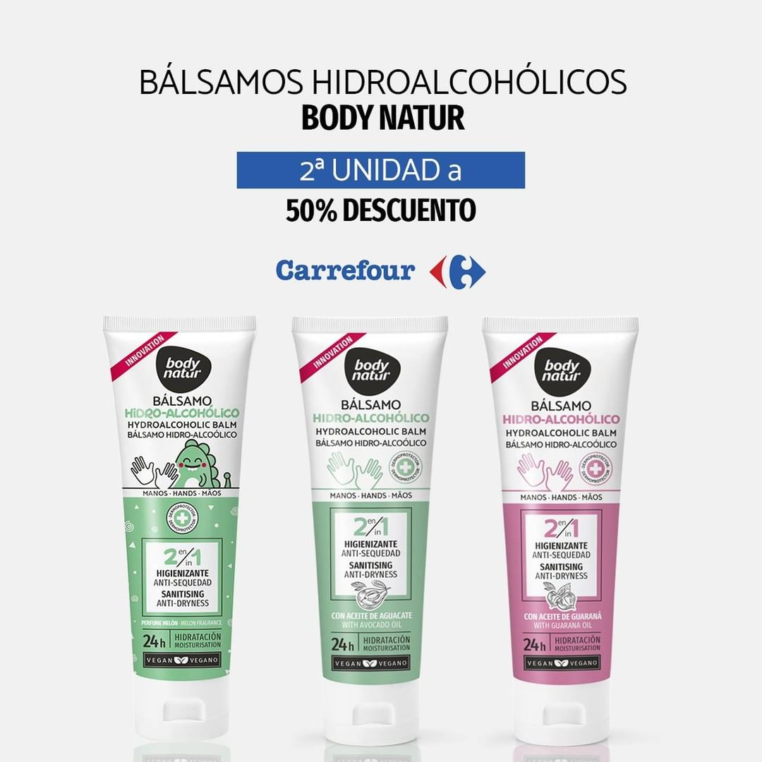 BODY NATUR - ¡Ya puedes encontrar nuestros bálsamos hidroalcohólicos en Carrefour! 

👉  Desde hoy mismo y hasta el 23 de septiembre, la segunda unidad al 50% DE DESCUENTO. 💸 ¡Solo a 1€!

Es un buen mo...