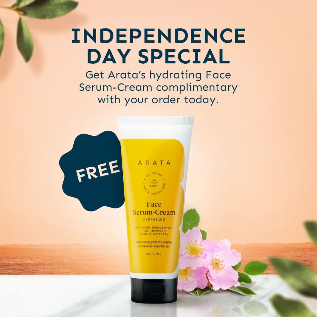 Arata™ - This Independence Day, get Arata’s hydrating face serum-cream worth Rs. 699 complimentary on your order! Choose independence from toxicity with us.⠀
.⠀⠀⠀
.⠀⠀⠀
.⠀⠀⠀
#notoxictomorrow #arata #tr...