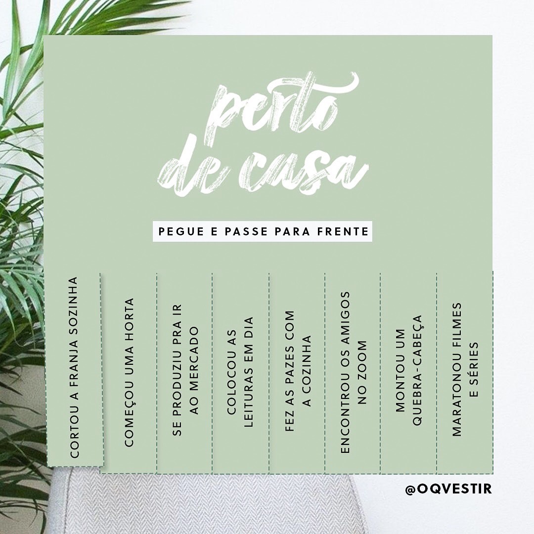 OQVestir - Se você já não sabe o que fazer nesses dias de isolamento, chegou ao post certo! 💁🏽 Vamos fazer deste espaço uma rede de dicas? Marque as amigas e compartilha nos comentários o que você tem...