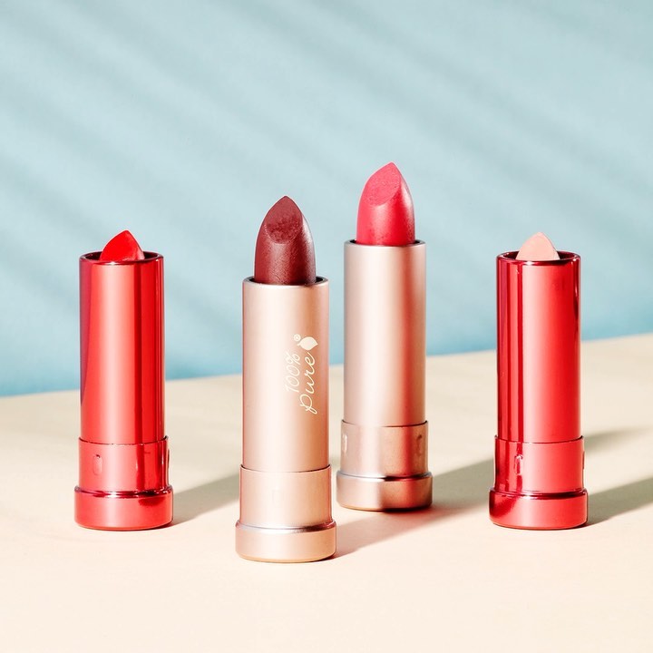 100% PURE - Pucker up!! It's #NationalLipstickDay 💄 Do you prefer a SATIN or SEMI-MATTE finish?⁣
⁣
Our #fruitpigmented formula uses antioxidant & vitamin-packed fruit pigments like plum, raspberry, an...
