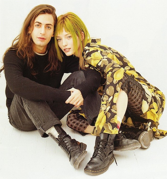 Marc Jacobs - Marc Jacobs and Lucie de la Falaise wear Dr. Martens and Marc’s Perry Ellis grunge collection for @VogueMagazine, 1993.  Photographed by @ArthurElgort