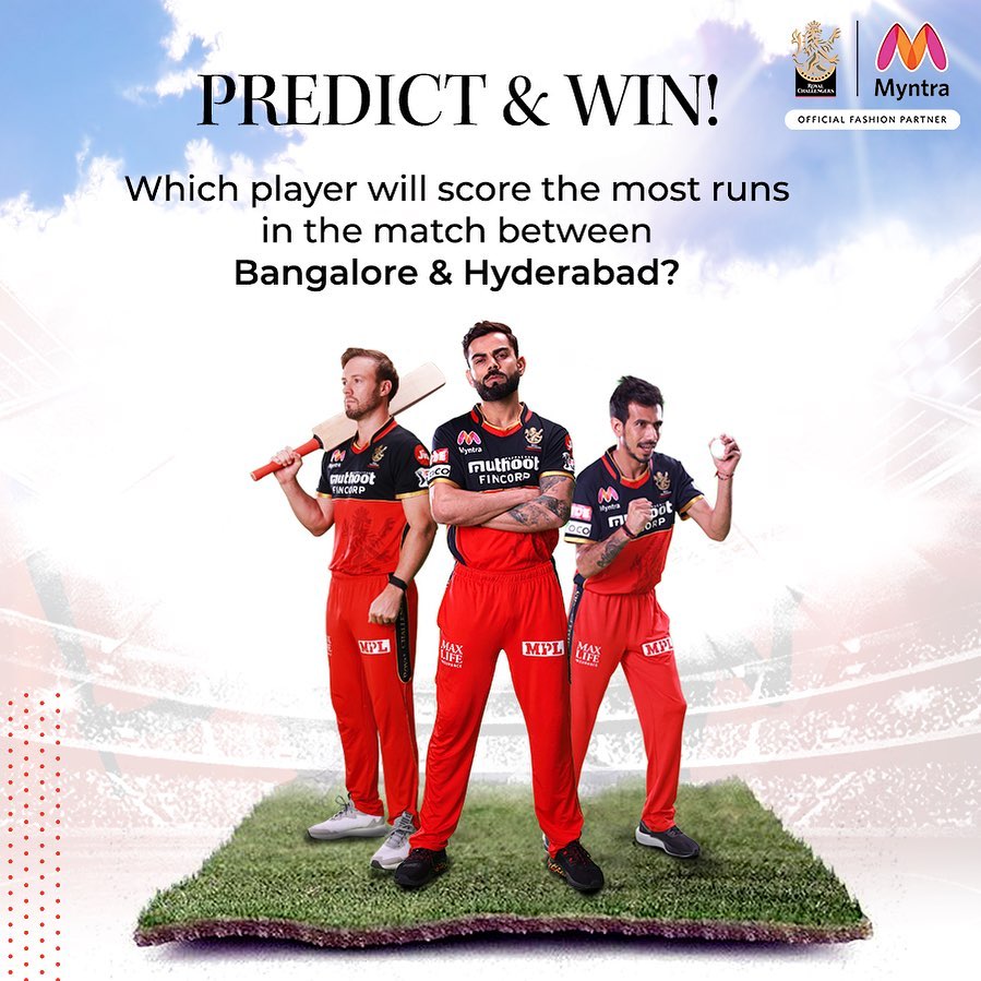 MYNTRA - #ContestAlert 
Predict & #win with #MyntraPremierLeague 
Which player will score the maximum runs in the match today between Bangalore & Hyderabad? Share your answer using #MyntraPremierLeagu...