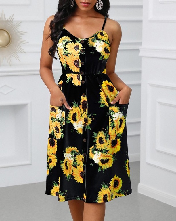 boutiquefeel_official - Sunflower Print Spaghetti Strap Casual Dress⁠
Click https://www.boutiquefeel.com to ⁠
search YO3312 get size and price details ⁠.⁠
⁠
 #fashion #style #ootd