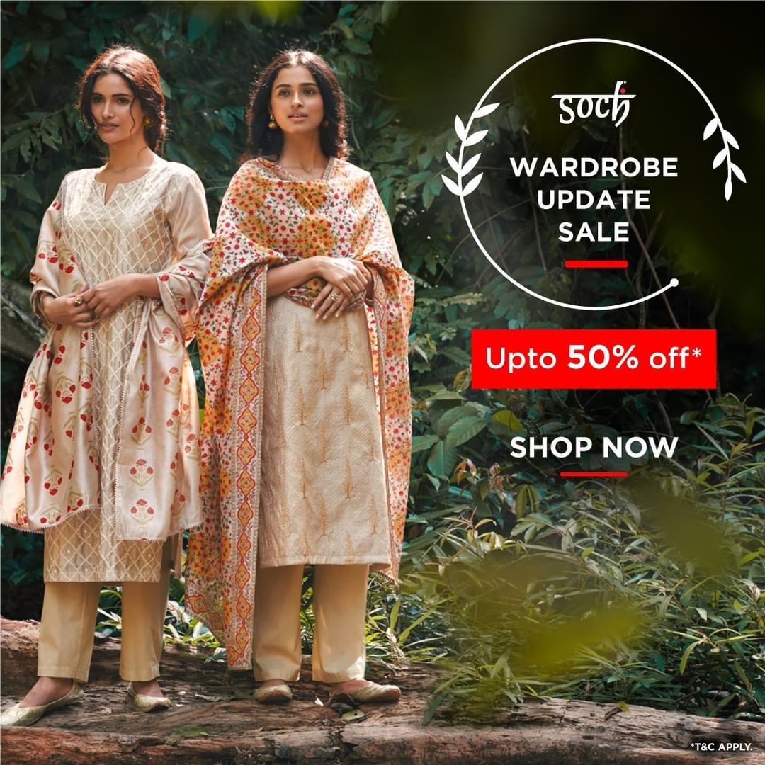 Soch - Sweet deals, incredible discounts & refreshing styles! 
All this at the exclusive Soch wardrobe update sale. 
Shop your favourite look now at www.sochstore.com/in/wds.html .