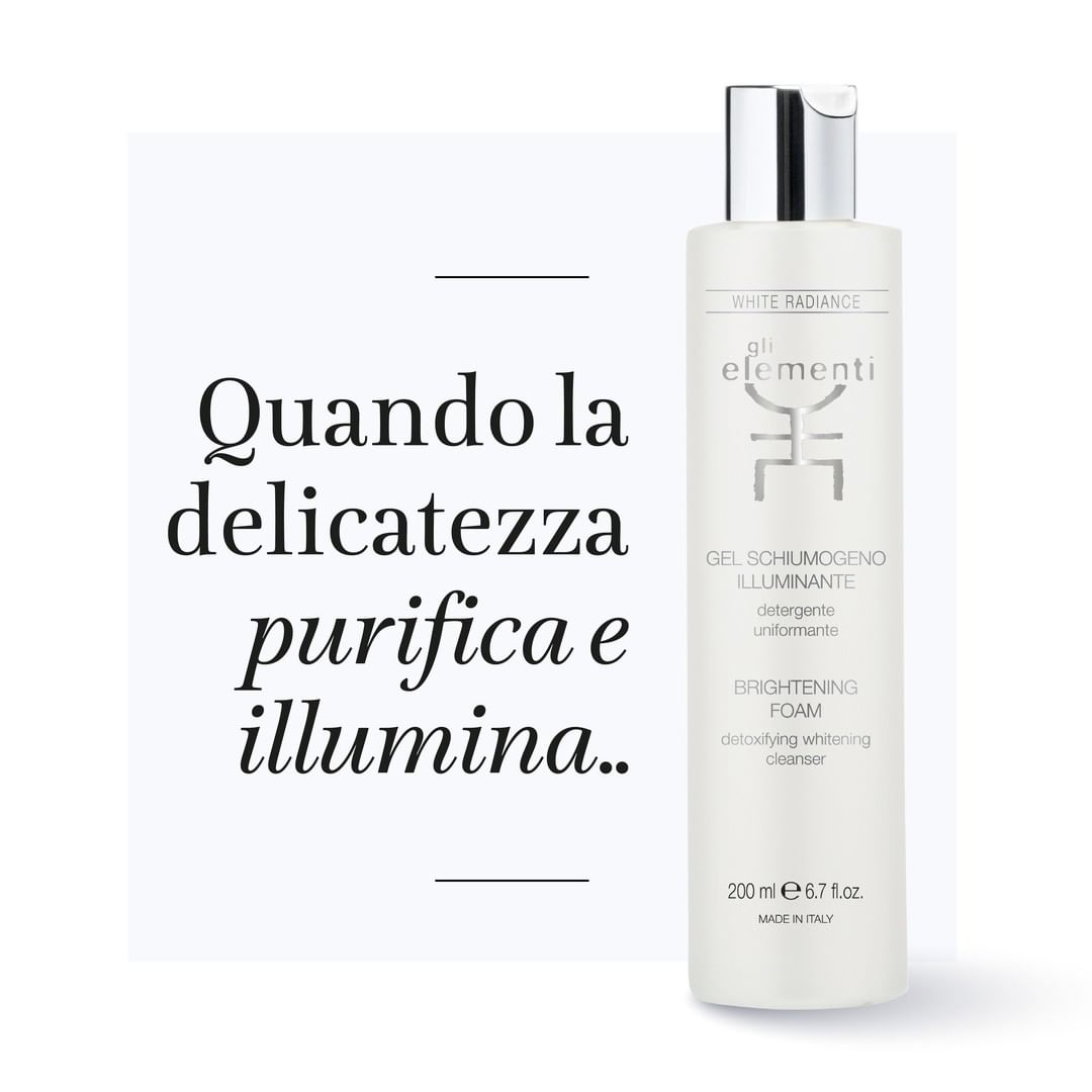 gli elementi | Skin Care Line - 〰 Bianca Radiosità⠀
⠀
Gel schiumogeno illuminante⠀
Ingredienti:⠀
⠀
💧 acqua termale sulfurea lenitiva⠀
🍃 attivi vegetali illuminanti⠀
⠀
💆DAILYROUTINE⠀
Comincia la tua b...