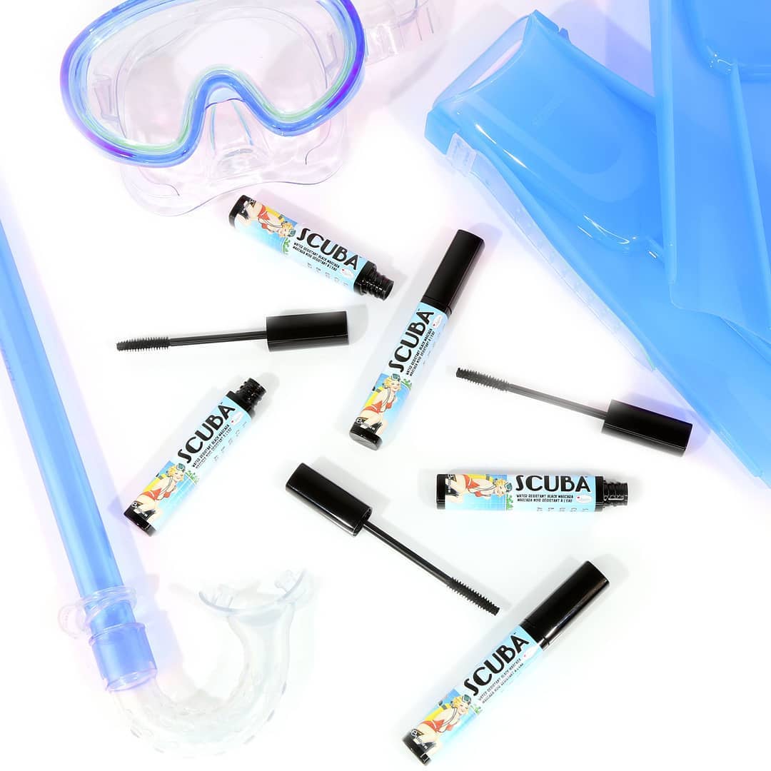 theBalm Cosmetics - "Self
Contained
Underwater
Beauty
Apparatus 
#ScubaMascara #Waterproof 💧💧💧"