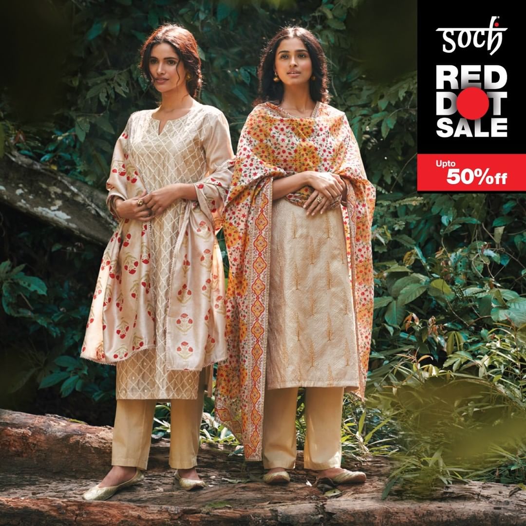 Soch - A melange of beautiful hues and prints. 
Pick your favourite Soch Outfit at the Red Dot Sale online and at your nearest Soch store. Link in bio. 

#newarrivals #SochRedDotSale #ethnicfashion