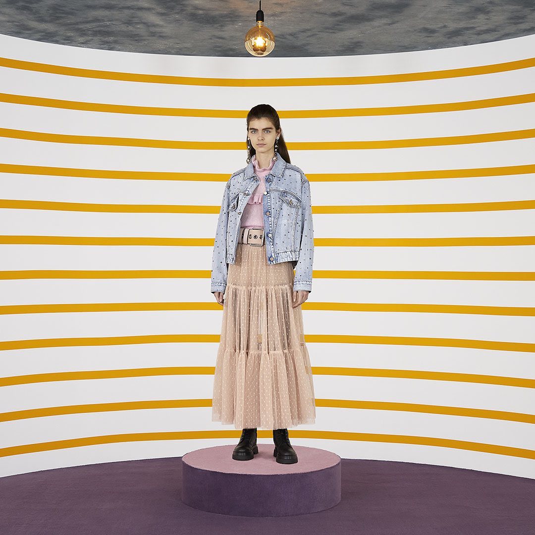 REDValentino - An oversize boxy jacket is revisited with multicolored rhinestones and matched with a flounced tulle skirt for a contemporary twist. #REDValentino Fall/Winter 2021 collection ✨