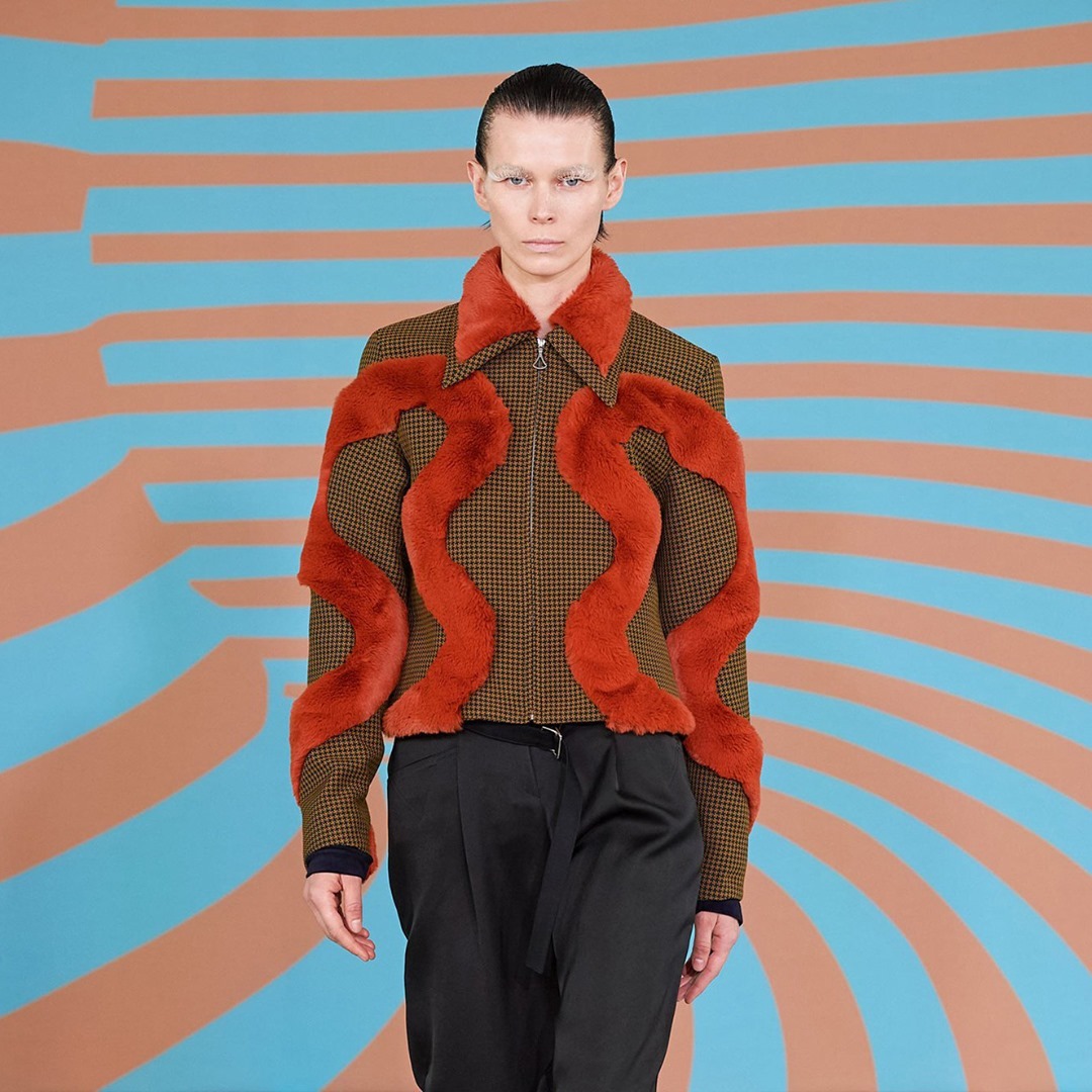 A N T O N I O L I . E U - Runway look: @kikokostadinov desert brown intaglio jacket with  synthetic fur overlays