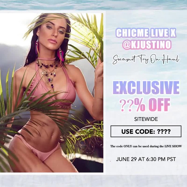 Chic Me - ✨ChicMe FIRST LIVE SHOW✨⁠
💡ChicMe Live x @kjustino ⁠
💡Swimsuit Try On Haul ⁠
🔔Exclusive LIVE DISCOUNT for your order(🔇don't tell others the code can be used sitewide🔇)⁠
📣June 29 at 6:30 PM P...