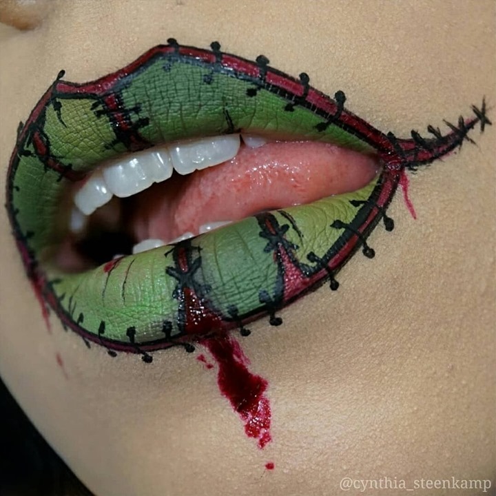 NYX Professional Makeup - @cynthia_steenkamp uses our Matte Liquid Liner to slay this stitched up, zombie #lipart 🧟‍♀️💚💋 • #nyxcosmetics #nyxprofessionalmakeup #crueltyfreebeauty