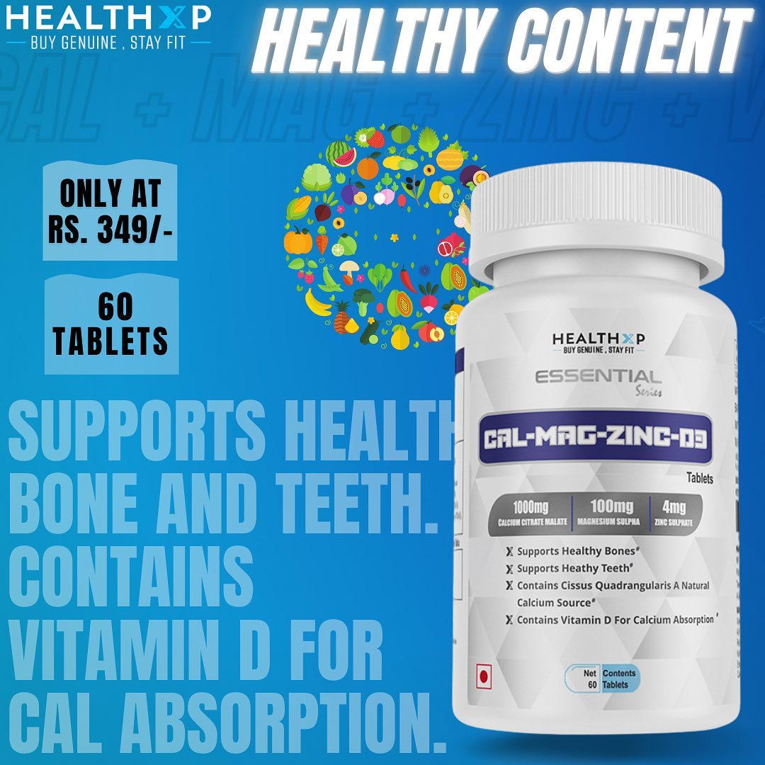 HealthXP® - Calcium, Magnesium are responsible for maintaining bone health whereas Vitamin D3 helps in the absorption of Calcium and the nutrients also help in reducing the risk of Osteoporosis.
.
Hit...