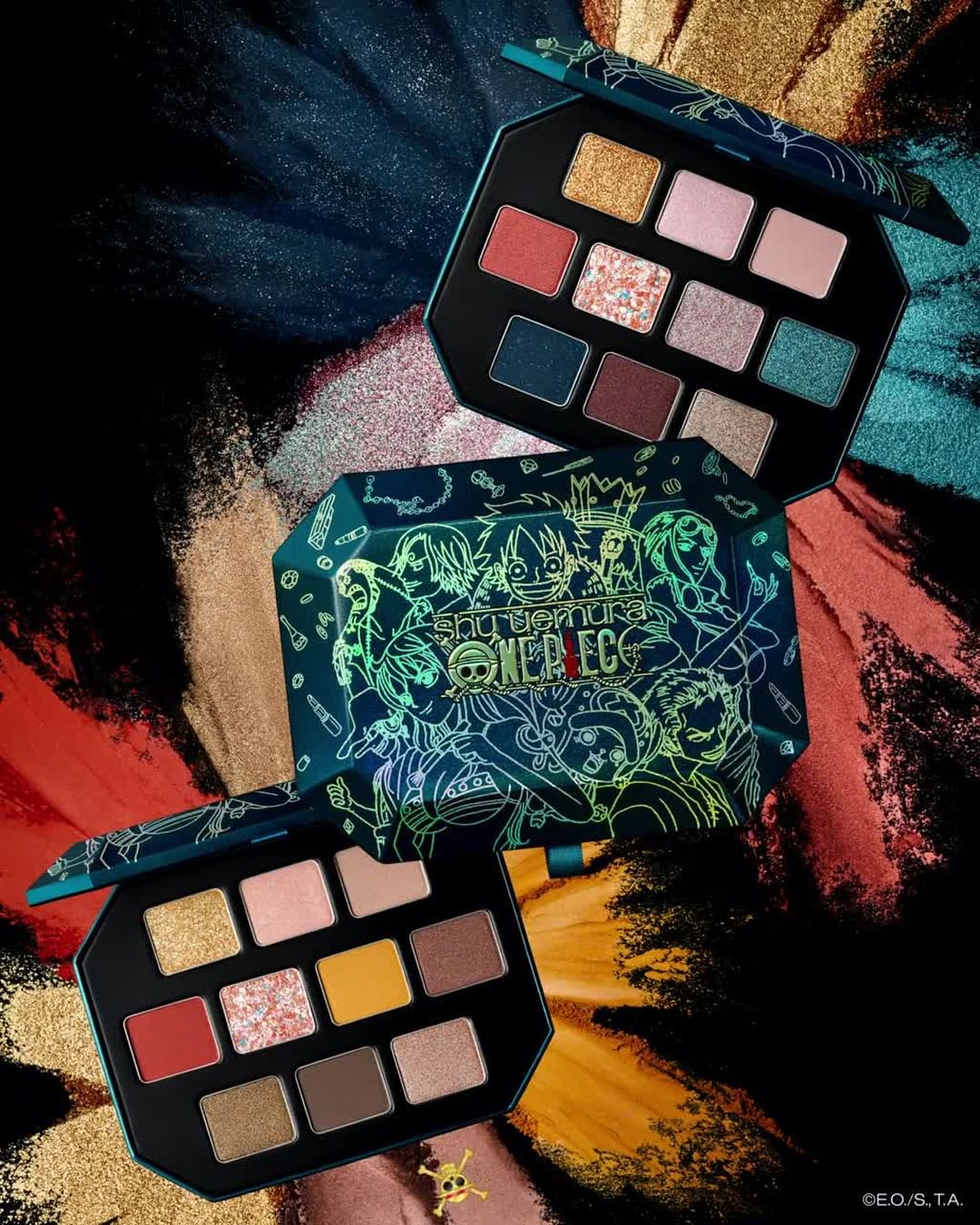 shu uemura - if you look closely at the packaging, you will notice that the ONE PIECE characters are holding shu uemura products! don’t miss out on the limited edition eyeshadow palettes of the shu ue...
