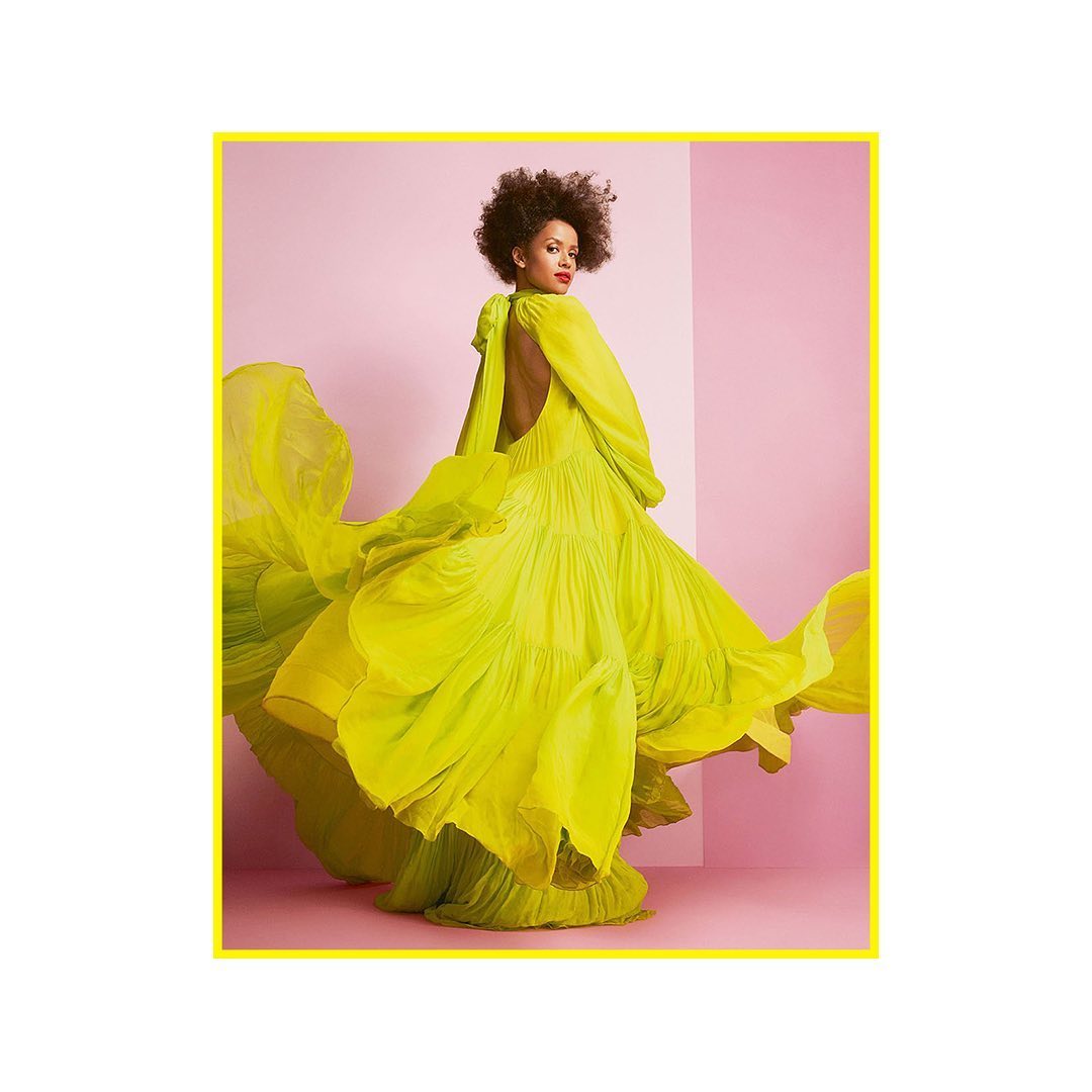 Valentino - For the @bazaaruk April cover story, @richardphibbs photographed @gugumbatharaw in a fluorescent silk dress from #ValentinoSS20 by @pppiccioli.