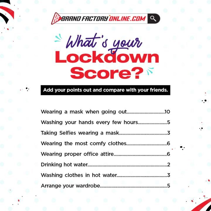 Brand Factory Online - Tell us your lockdown score in the comments section below with #LockdownMasti.

Download the Brand Factory Online app now:
Google Play - http://bit.ly/brandfactoryapp
iOS - http...