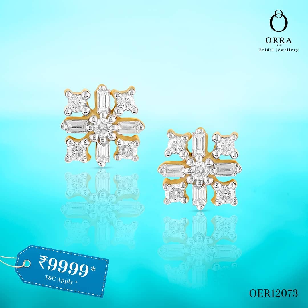 ORRA Jewellery - These ORRA diamond earrings are designed by creating a hub of emerald cut diamonds meticulously connected by beautiful spokes of lustrous yellow gold.

Shop this design with our Buy N...