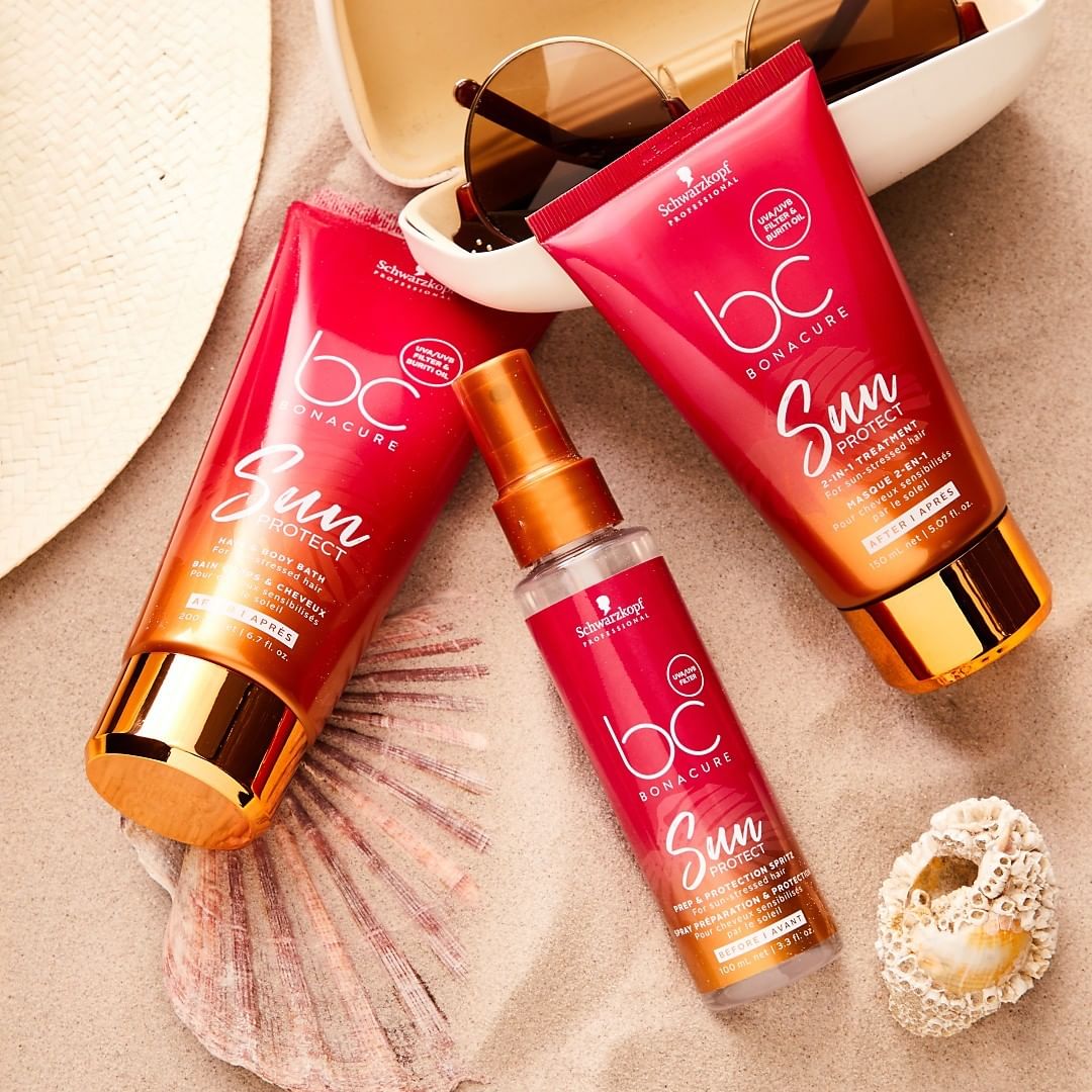 Schwarzkopf Professional - Worried about sun-stressed hair? We’ve got your back! #BCSunProtect is designed to protect, cleanse and treat all hair types! ☀️
#BCBonacure #summerglow #beautifulhair #heal...