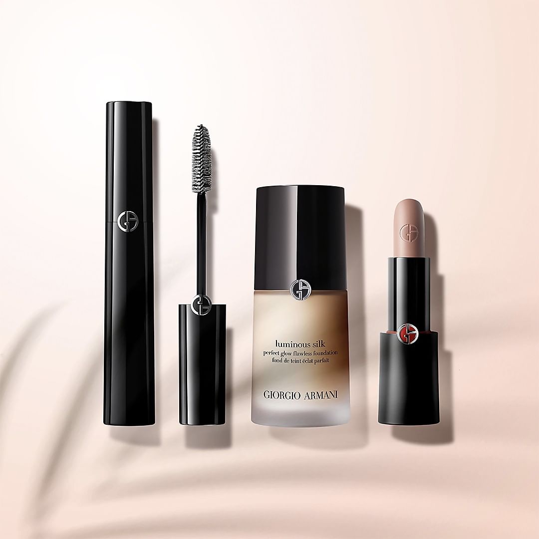 Armani beauty - Radiant skin, nude lips, intensified eyes. Combine lightweight LUMINOUS SILK FOUNDATION with ultra matte ROUGE D'ARMANI MATTE and long-lasting EYES TO KILL CLASSICO MASCARA for a beaut...