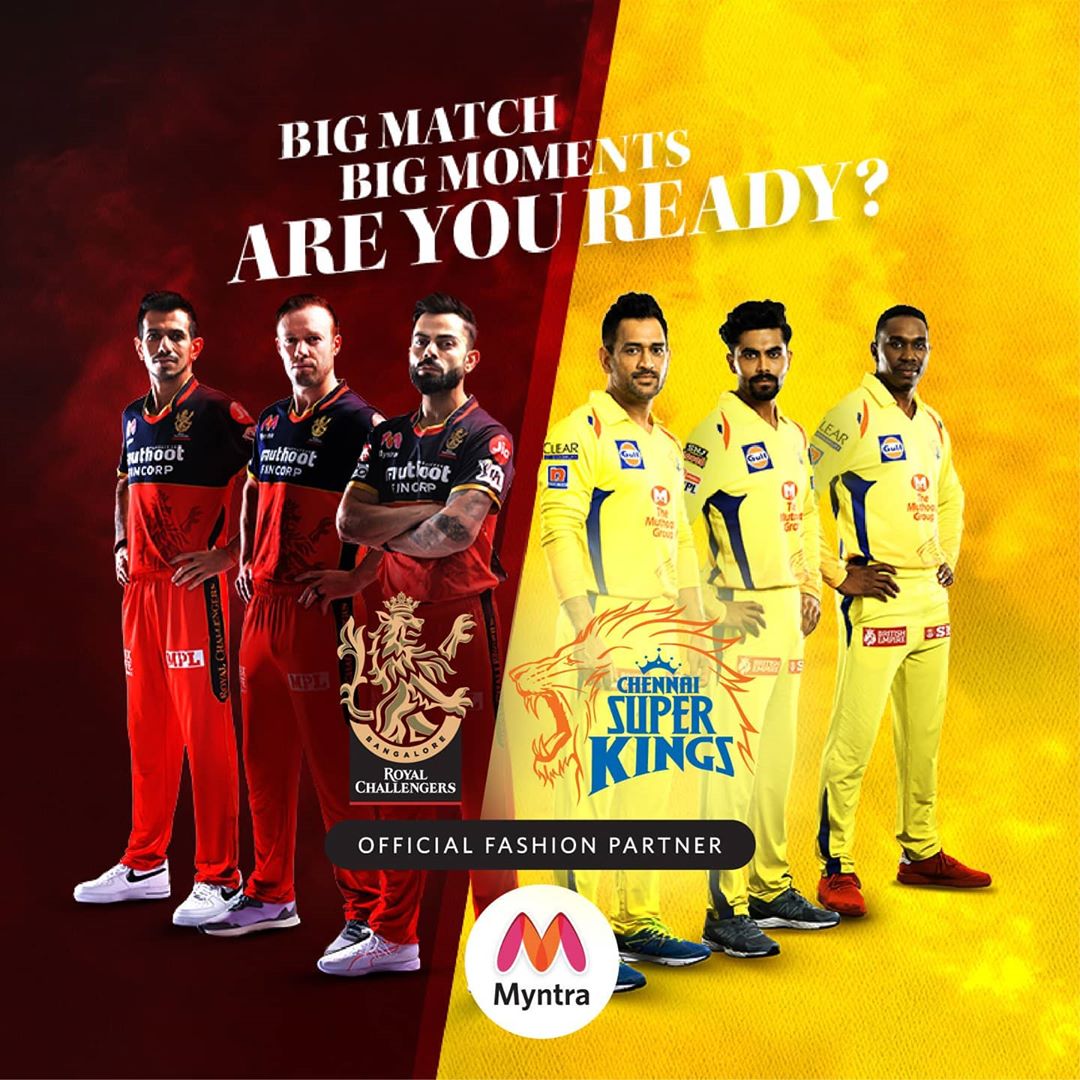 MYNTRA - Big Match Day is HERE! Who are you cheering for? #RCBfans revert with ❤
#CSKfans revert with 💛
 
Ready for the big moments? 
#RCBStyledByMyntra #CSKStyledByMyntra #MomentsStyledByMyntra 
#RCB...