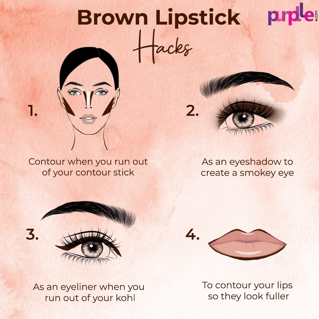 Purplle - Did you know you can use 1 brown lipstick in 4 ways? 😍🤎😍

A classic substitute, this makeup multi-tasker works wonders as: 

✅Defined Face Contour 
✅Smokey Eyeshadow
✅Dark Eyeliner 
✅Fuller...