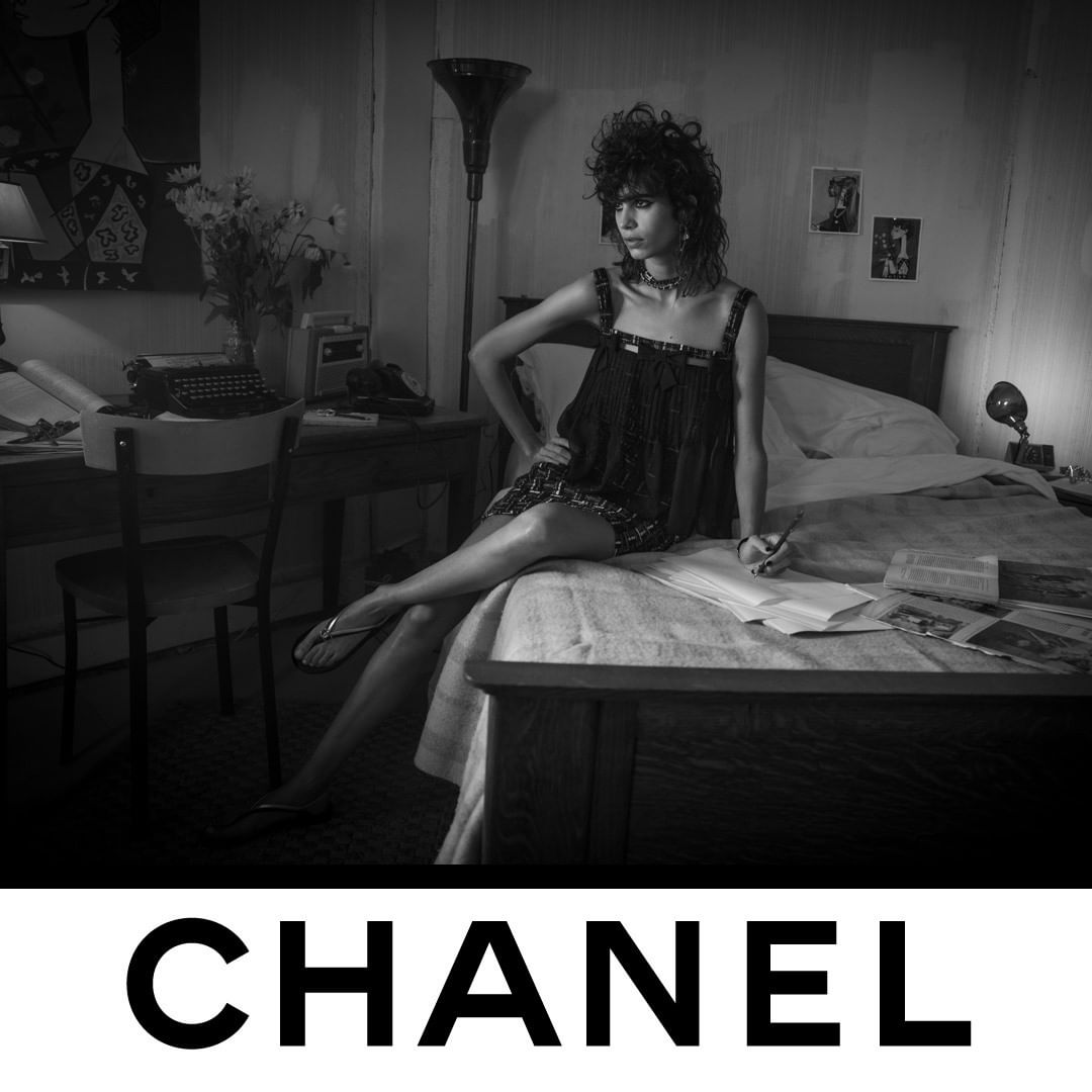 CHANEL - INTERIOR: BEDROOM.
The delicate femininity of a layered dress — Mica Argañaraz wearing the CHANEL Spring-Summer 2021 Ready-to-Wear collection. Part of a series of 12 scenes photographed by In...