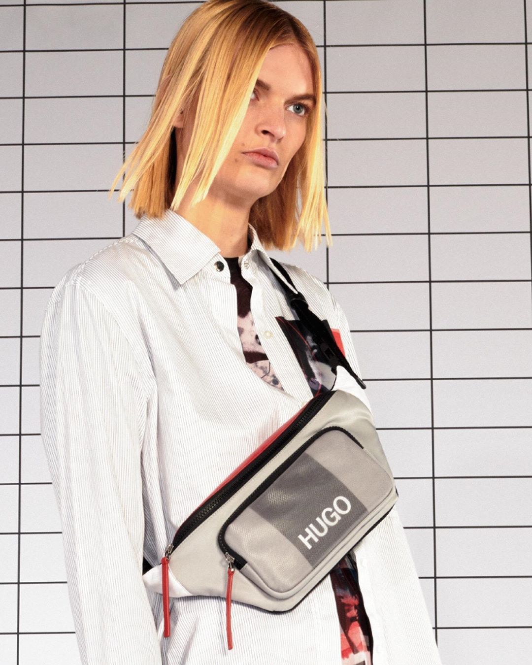 HUGO - Big on details: photographic prints, bold red zip details, and mesh logos from HUGO Womenswear #PreFall20 #iamHUGO