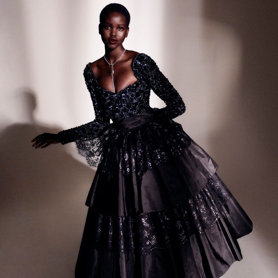 CHANEL - A ‘Grand Siècle’ allure — a layered taffeta and lace dress with an all-over embroidered corsage from the CHANEL Fall-Winter 2020/21 Haute Couture collection, photographed by Mikael Jansson.
F...