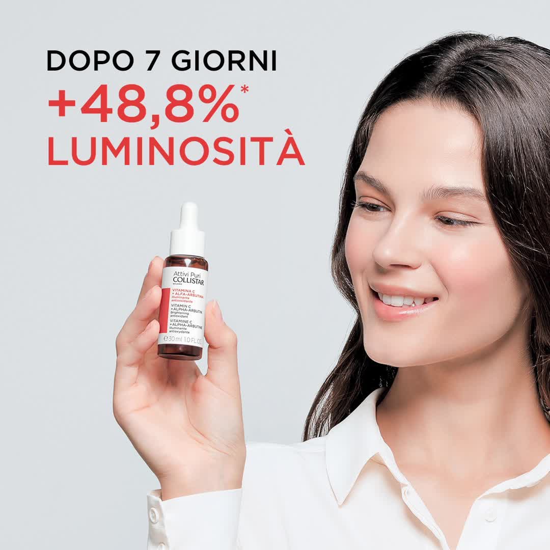 Collistar Italia - Solo dopo 7 giorni: ＋ 48%* luminosità. Usa Vitamina C ＋ Alfa-Arbutina mattina e/o sera, applicando 3-4 gocce con leggeri sfioramenti su viso e collo accuratamente detersi, prima de...