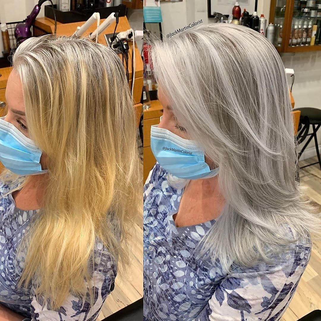 Redken - @jackmartincolorist 🇺🇸 is a pro when it comes to going gray gracefully. 🔗 This gorgeous client was tired of covering her gray hair every 3 weeks, so Jack decided to match her hair with her ro...